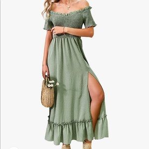 Polka Dot Off Shoulder Maxi Dress